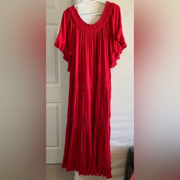 NWOT Free People Oversized “Dream On” Embroidery Tiered Peasant Pocket Maxi - Picture 6 of 16